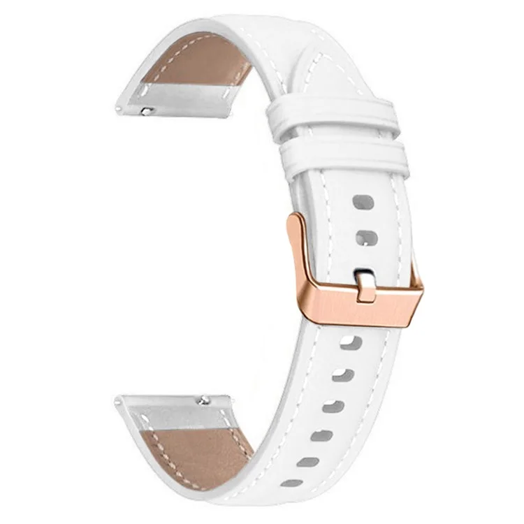 Para Garmin Forerunner 265S / 255S / Venu 2S Correa de Reloj 18mm Cuero de Vaca Genuino, Hebilla de Oro Rosa - Blanco