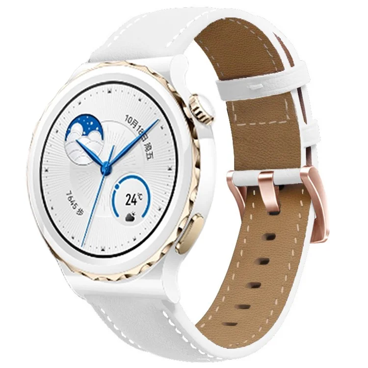 Para Garmin Forerunner 265S / 255S / Venu 2S Correa de Reloj 18mm Cuero de Vaca Genuino, Hebilla de Oro Rosa - Blanco