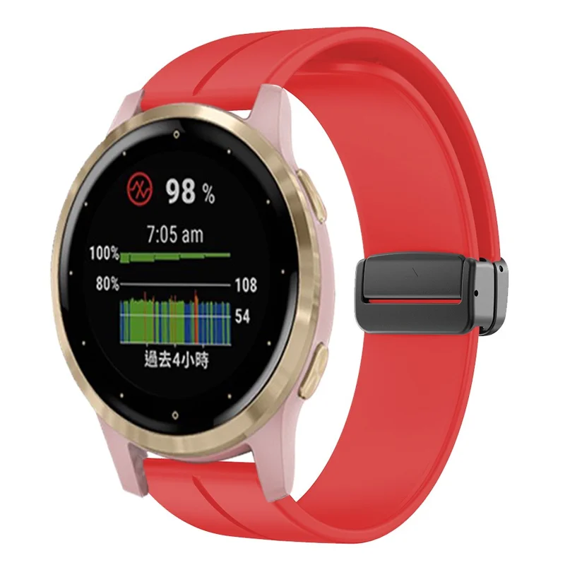 For Garmin Forerunner 265S / 255S / Venu 2S Watch Band 18mm Silicone Strap with Magnetic Folding Black Buckle - Red