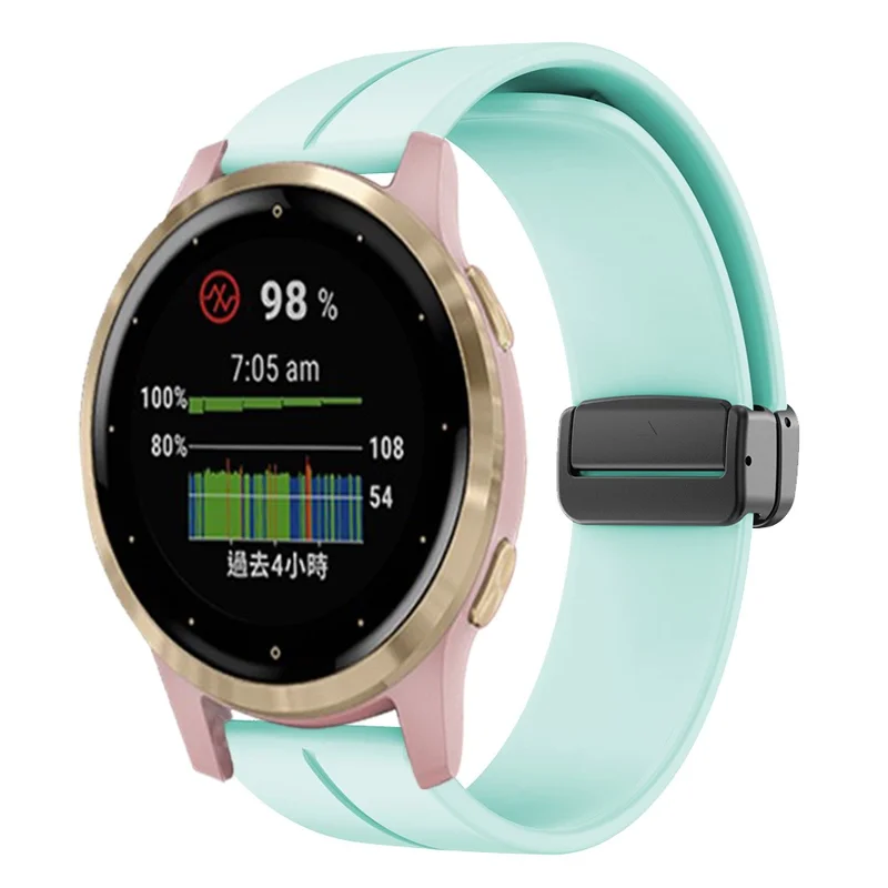 For Garmin Forerunner 265S / 255S / Venu 2S Watch Band 18mm Silicone Strap with Magnetic Folding Black Buckle - Light Green