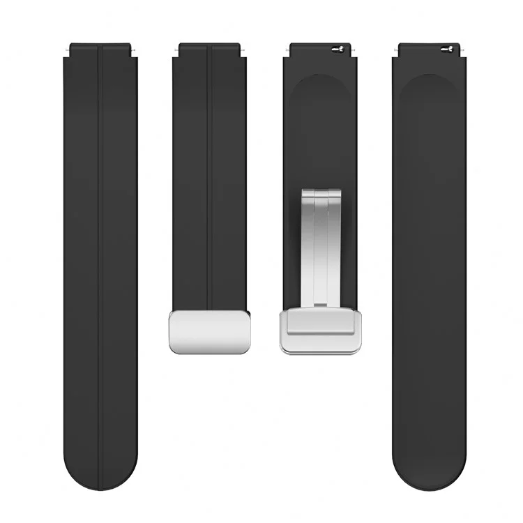 Para Garmin Forerunner 265S / 255S / Venu 2S Relógio Pulseira 18mm Silicone Bracelete com Fivela Dobravél Magnética de Prata - Preto