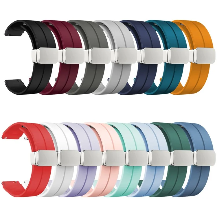Para Garmin Forerunner 265S / 255S / Venu 2S Relógio Pulseira 18mm Silicone Bracelete com Fivela Dobravél Magnética de Prata - Preto