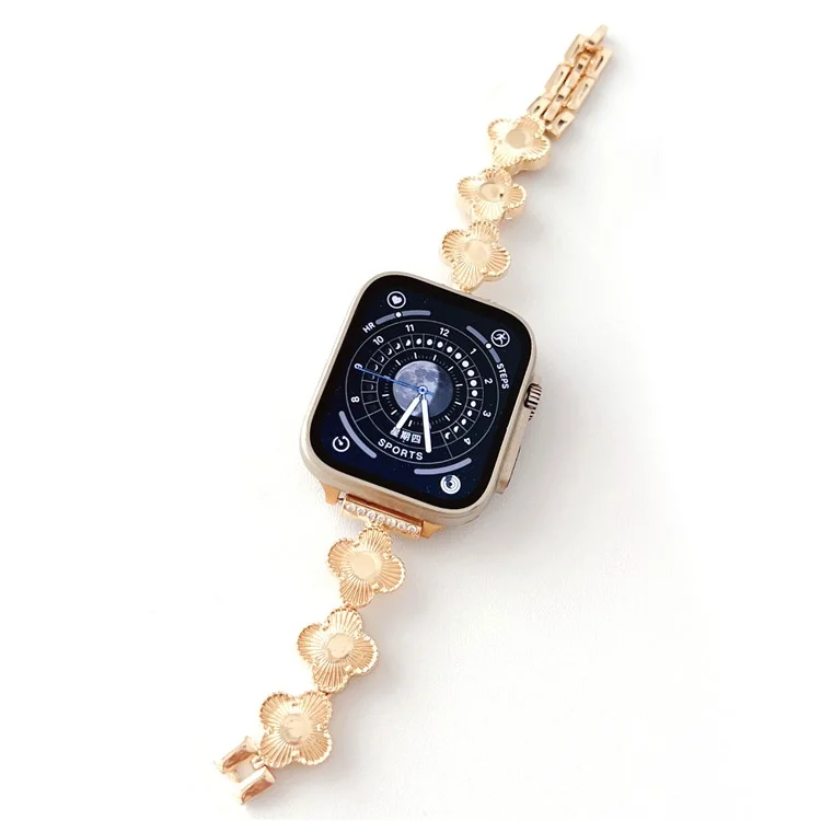 Ремешок для часов для Apple Watch Series 10 42 мм / 9 8 7 41 мм / SE (2023) SE (2022) SE 6 5 4 40 мм / 3 2 1 38 мм с клевером Charm Watch Bracelet Metal Watchband - Gold