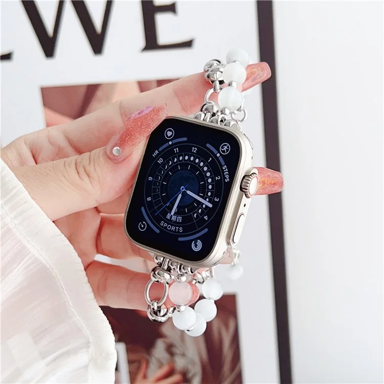 Metal Bracelet Watchband for Apple Watch Series 10 42mm / 9 8 7 41mm / SE (2023) SE (2022) SE 6 5 4 40mm / 3 2 1 38mm Beads Charm Watch Strap - Silver