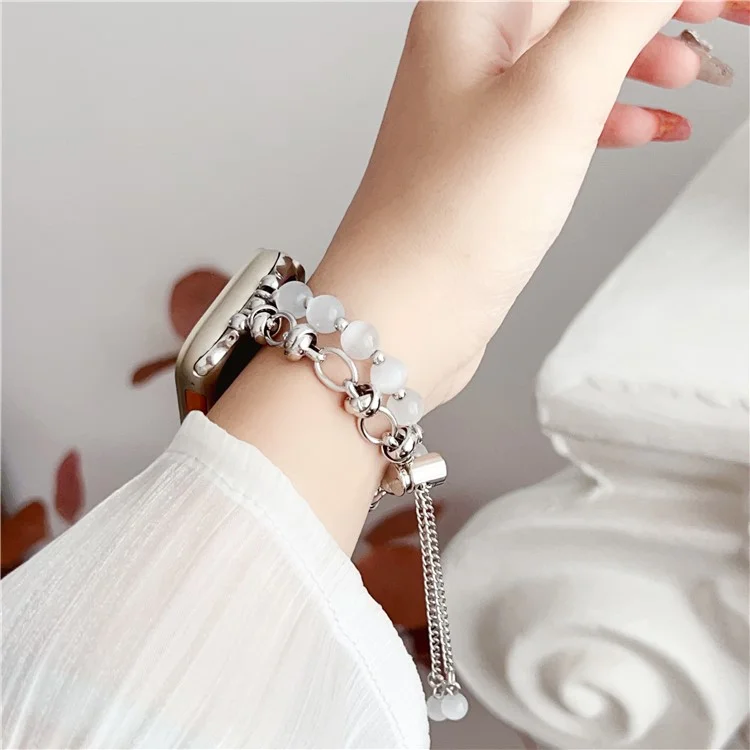 Metal Bracelet Watchband for Apple Watch Series 10 42mm / 9 8 7 41mm / SE (2023) SE (2022) SE 6 5 4 40mm / 3 2 1 38mm Beads Charm Watch Strap - Silver