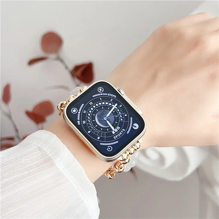 Metal Bracelet Watchband for Apple Watch Series 10 42mm / 9 8 7 41mm / SE (2023) SE (2022) SE 6 5 4 40mm / 3 2 1 38mm Beads Charm Watch Strap - Silver