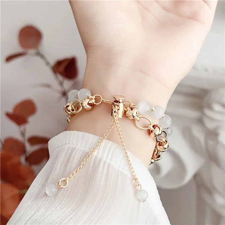 Metal Bracelet Watchband for Apple Watch Series 10 42mm / 9 8 7 41mm / SE (2023) SE (2022) SE 6 5 4 40mm / 3 2 1 38mm Beads Charm Watch Strap - Silver