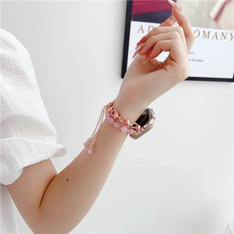 Metal Bracelet Watchband for Apple Watch Series 10 42mm / 9 8 7 41mm / SE (2023) SE (2022) SE 6 5 4 40mm / 3 2 1 38mm Beads Charm Watch Strap - Silver