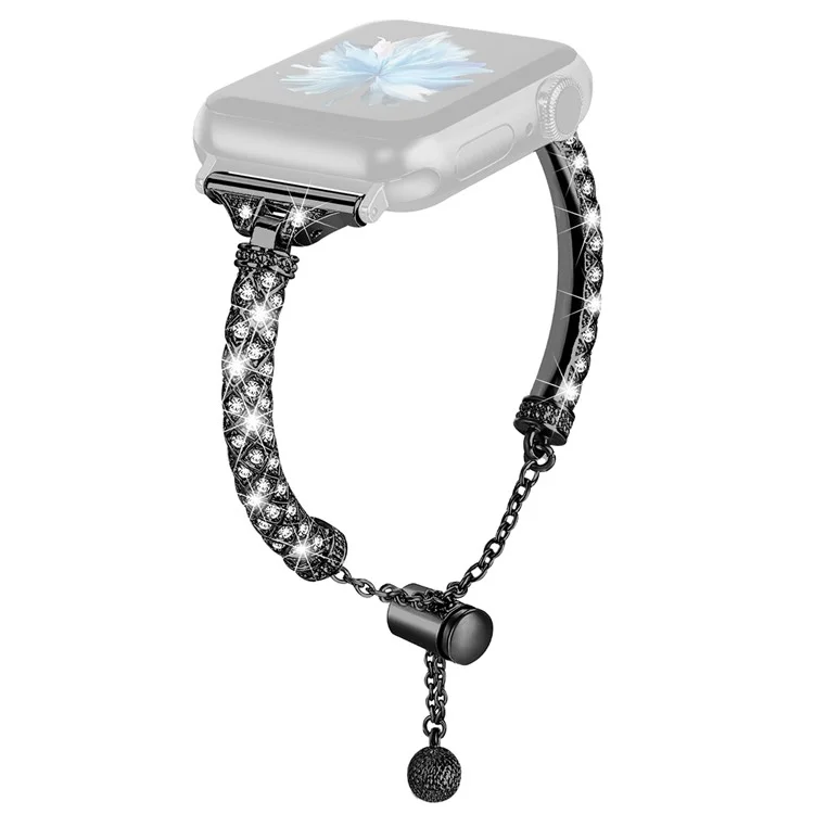 Uhrenarmband für Apple Watch Series 10 42mm / 9 8 7 41mm / SE (2023) SE (2022) SE 6 5 4 40mm / 3 2 1 38mm Rhinestone-Dekoration Kupferarmband - Schwarz