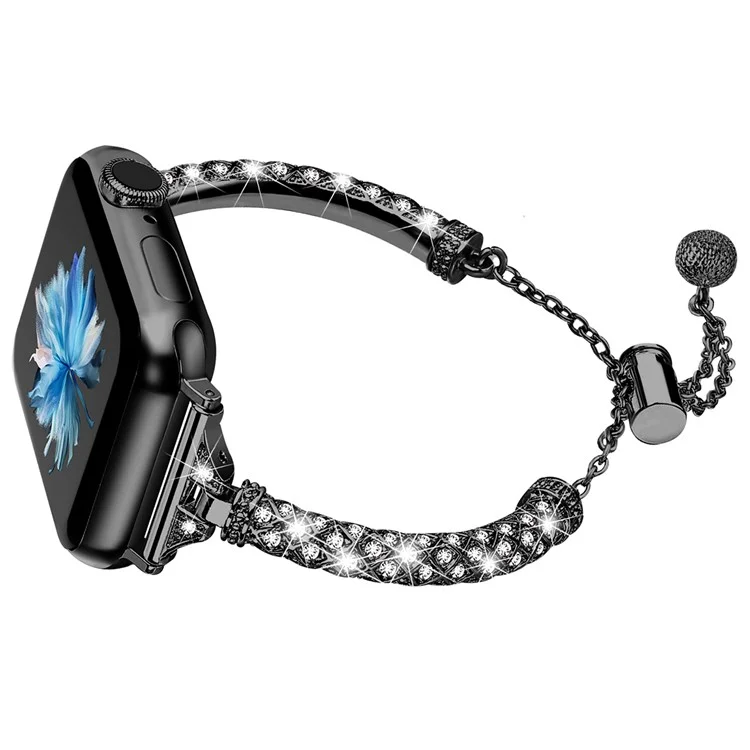 Uhrenarmband für Apple Watch Series 10 42mm / 9 8 7 41mm / SE (2023) SE (2022) SE 6 5 4 40mm / 3 2 1 38mm Rhinestone-Dekoration Kupferarmband - Schwarz