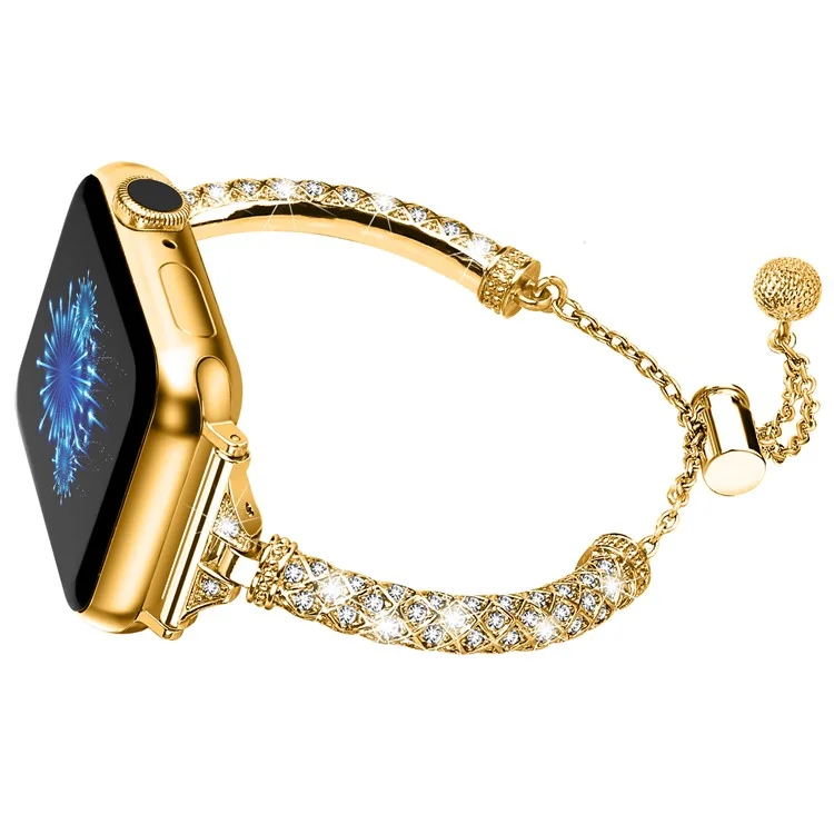 Dressy Bracelet for Apple Watch Series 10 46mm / Ultra 2 Ultra 49mm /  Series 9 8 7 45mm / 6 5 4 SE (2023) SE (2022) SE 44mm / 3 2 1 42mm , Rhinestone Decor Copper Watch Band - Gold