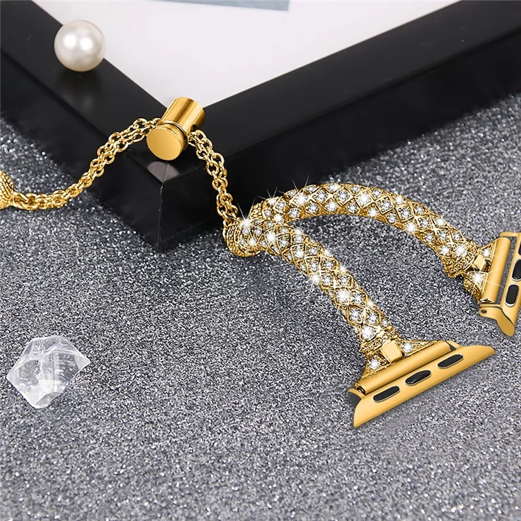 Dressy Bracelet for Apple Watch Series 10 46mm / Ultra 2 Ultra 49mm /  Series 9 8 7 45mm / 6 5 4 SE (2023) SE (2022) SE 44mm / 3 2 1 42mm , Rhinestone Decor Copper Watch Band - Gold