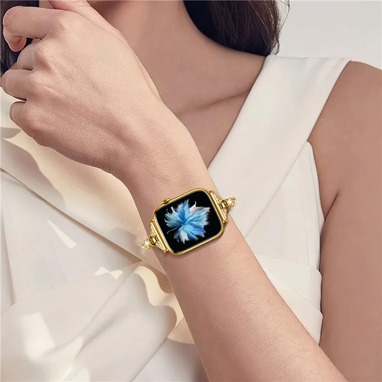 Dressy Bracelet for Apple Watch Series 10 46mm / Ultra 2 Ultra 49mm /  Series 9 8 7 45mm / 6 5 4 SE (2023) SE (2022) SE 44mm / 3 2 1 42mm , Rhinestone Decor Copper Watch Band - Gold