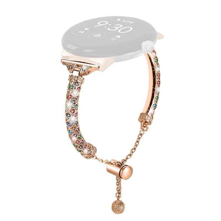 Bracelet de montre en cuivre pour Google Pixel Watch 3 41 mm / Watch 2 / Pixel Watch Bling Rhinestone Decor - Or rose / Strass multicolores