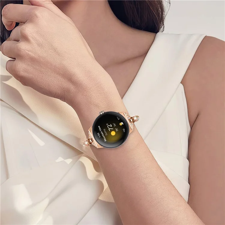 Bracelet de montre en cuivre pour Google Pixel Watch 3 41 mm / Watch 2 / Pixel Watch Bling Rhinestone Decor - Or rose / Strass multicolores