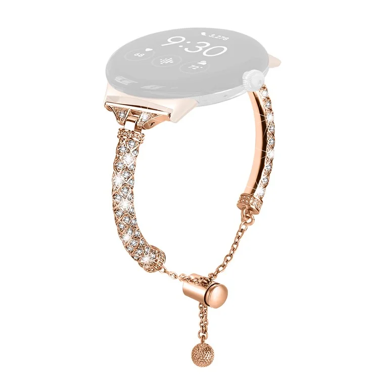 Copper Watch Band for Google Pixel Watch 2 / Pixel Watch , Bling Rhinestone Decor Bracelet Metal Strap - Rose Gold