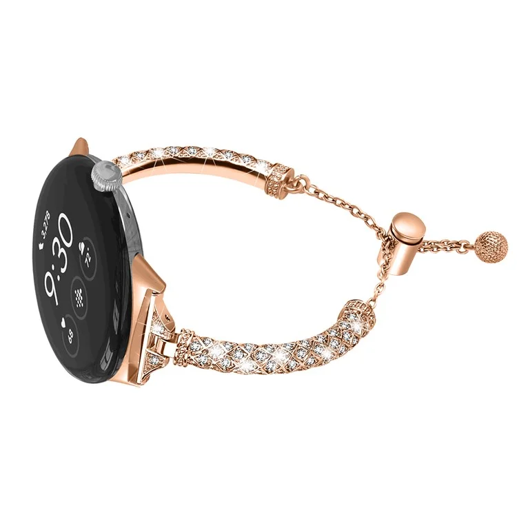 Copper Watch Band for Google Pixel Watch 2 / Pixel Watch , Bling Rhinestone Decor Bracelet Metal Strap - Rose Gold