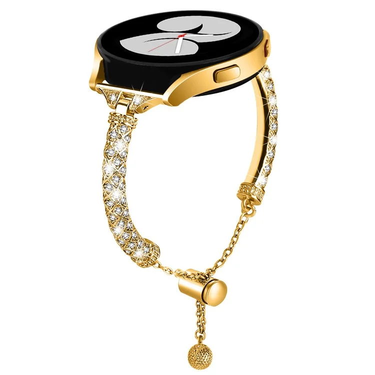 Für Samsung Galaxy Watch Active / Watch Active2 44mm / Active2 40mm Rhinestone Jewelry Watch Strap 20mm Sliding Metal Wrist Band - Gold