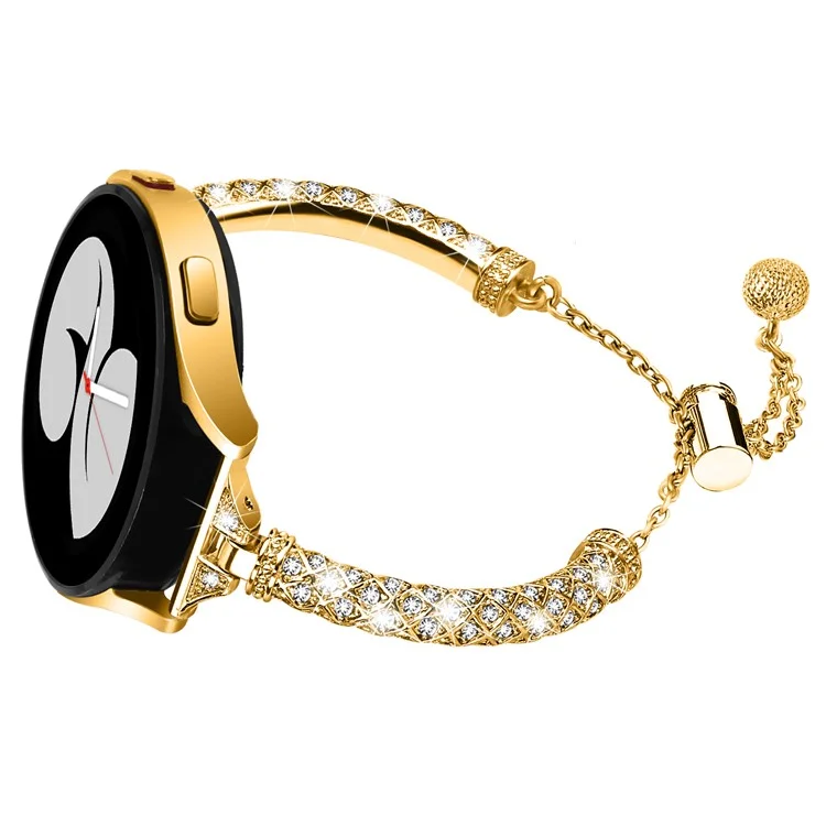 Für Samsung Galaxy Watch Active / Watch Active2 44mm / Active2 40mm Rhinestone Jewelry Watch Strap 20mm Sliding Metal Wrist Band - Gold