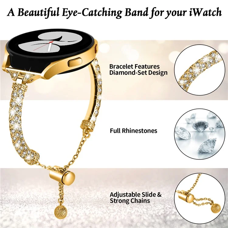 Für Samsung Galaxy Watch Active / Watch Active2 44mm / Active2 40mm Rhinestone Jewelry Watch Strap 20mm Sliding Metal Wrist Band - Gold