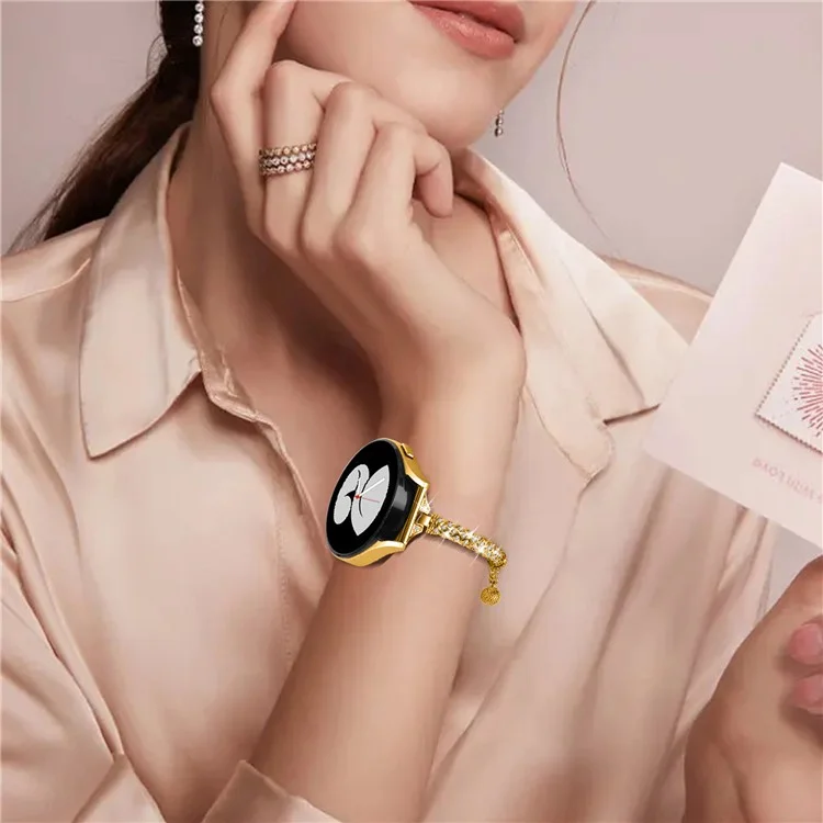 Für Samsung Galaxy Watch Active / Watch Active2 44mm / Active2 40mm Rhinestone Jewelry Watch Strap 20mm Sliding Metal Wrist Band - Gold