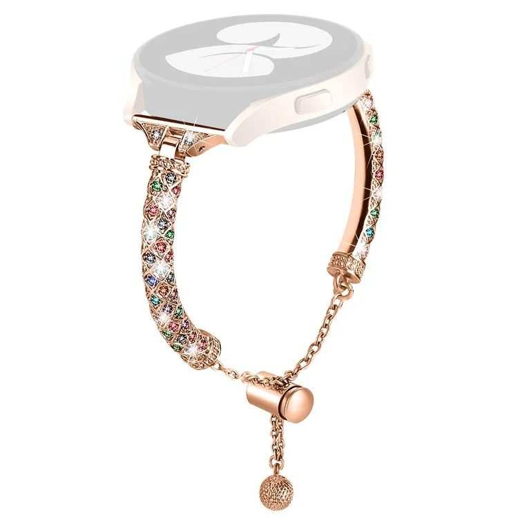 For Samsung Galaxy Watch Active / Watch Active2 44mm / Active2 40mm Rhinestone Jewelry Watch Strap 20mm Sliding Metal Wrist Band - Rose Gold / Colorful