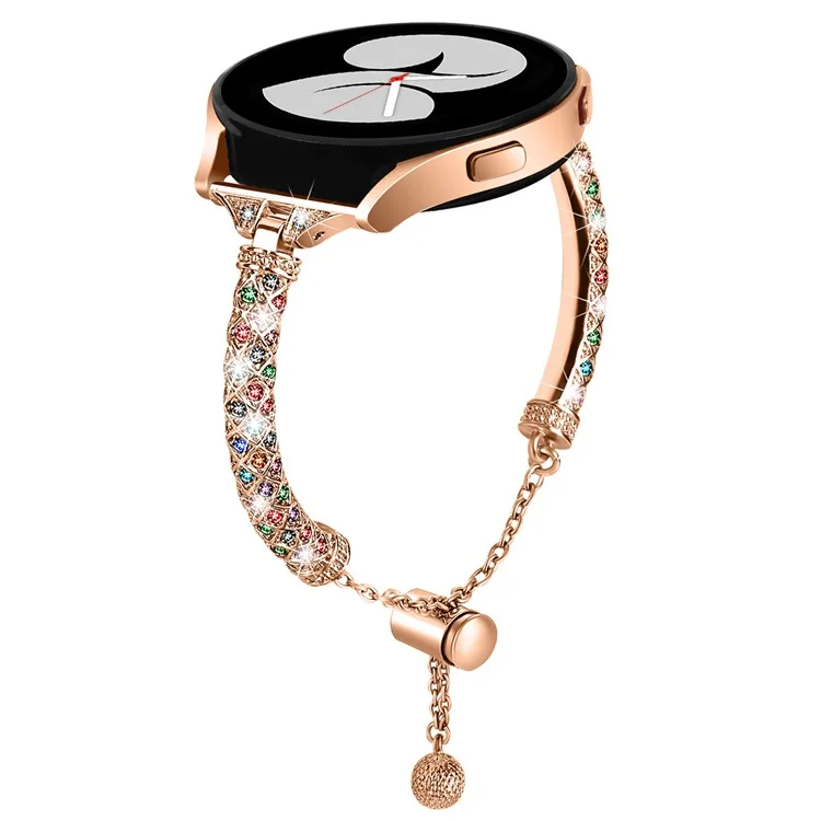 For Samsung Galaxy Watch Active / Watch Active2 44mm / Active2 40mm Rhinestone Jewelry Watch Strap 20mm Sliding Metal Wrist Band - Rose Gold / Colorful