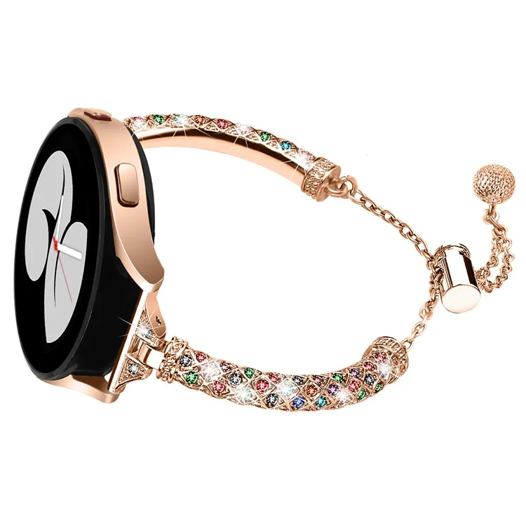 For Samsung Galaxy Watch Active / Watch Active2 44mm / Active2 40mm Rhinestone Jewelry Watch Strap 20mm Sliding Metal Wrist Band - Rose Gold / Colorful