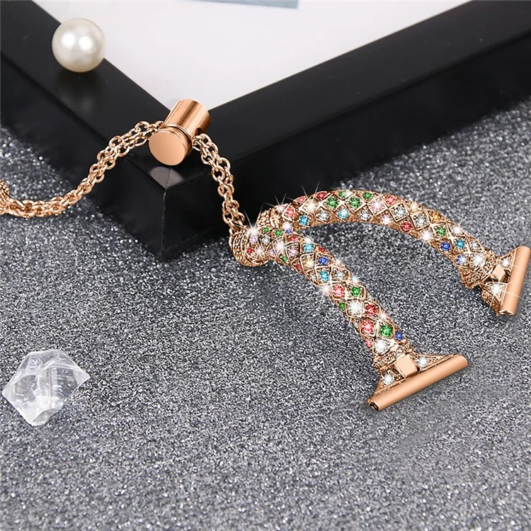 For Samsung Galaxy Watch Active / Watch Active2 44mm / Active2 40mm Rhinestone Jewelry Watch Strap 20mm Sliding Metal Wrist Band - Rose Gold / Colorful