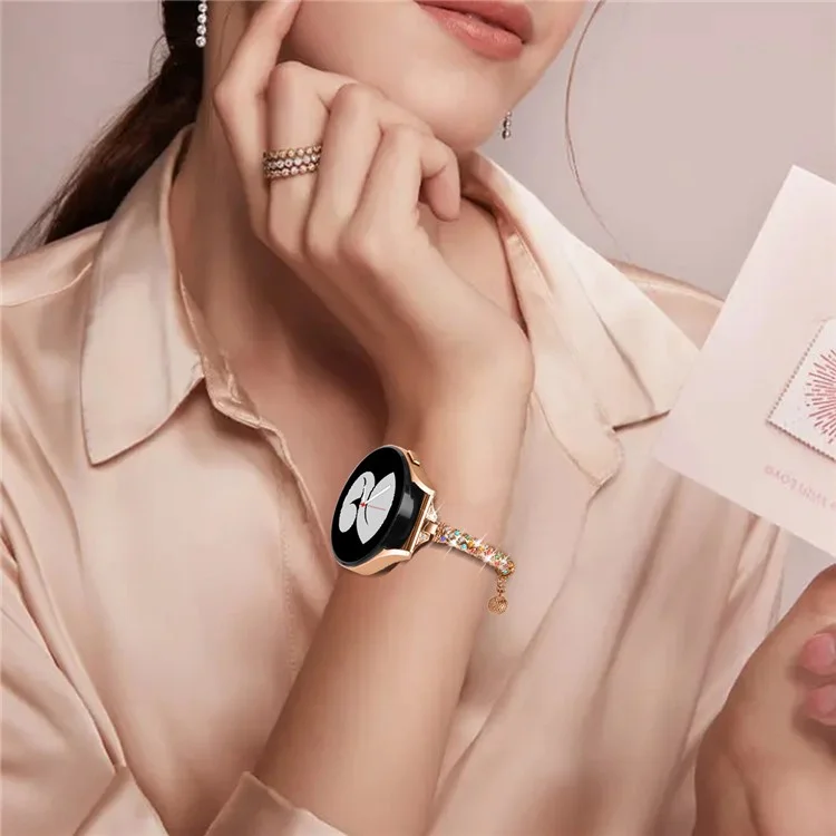 For Samsung Galaxy Watch Active / Watch Active2 44mm / Active2 40mm Rhinestone Jewelry Watch Strap 20mm Sliding Metal Wrist Band - Rose Gold / Colorful
