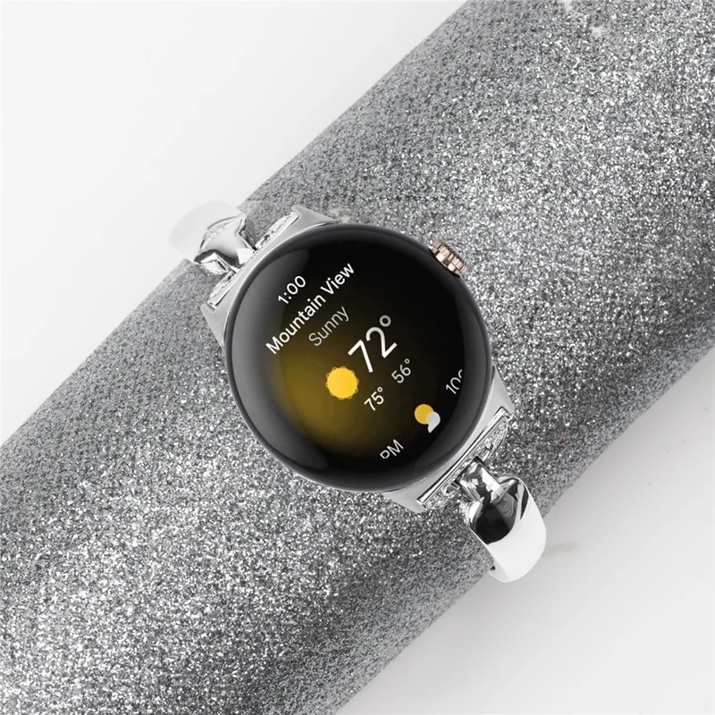 For Google Pixel Watch 3 41mm / Watch 2 / Pixel Watch Bling Band D-Shaped Rhinestone Decor Copper Metal Bracelet Watch Strap - Silver