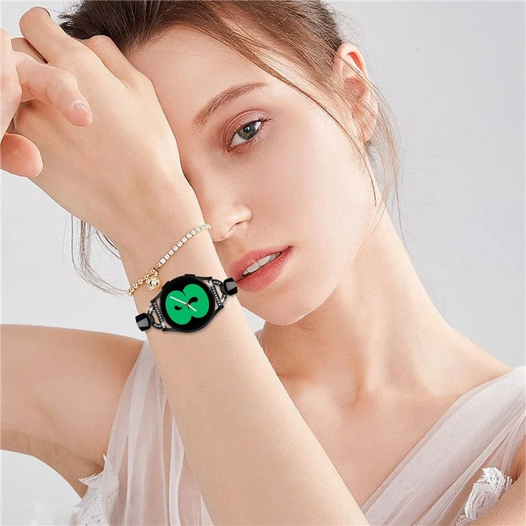 20mm Metal Watch Band for Samsung Galaxy Watch Active / Active2 40mm 44mm , Rhinestone Decor Bracelet Copper Wristband - Black