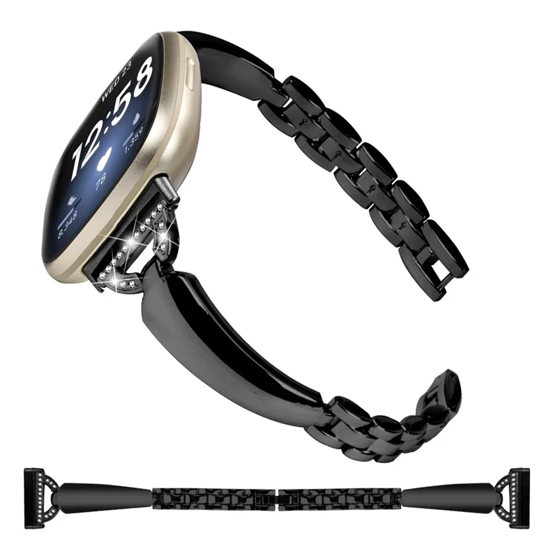 Per Fitbit Versa 4 / Sense 2 Watch Band D-shaped Rhinestone Decor Dressy Copper Bracelet Strap - Black