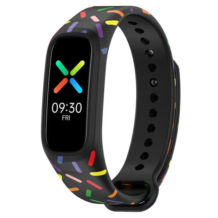 For Oppo Band Integrated Silicone Strap Watch Case Colorful Spotted Wrist Band - Black