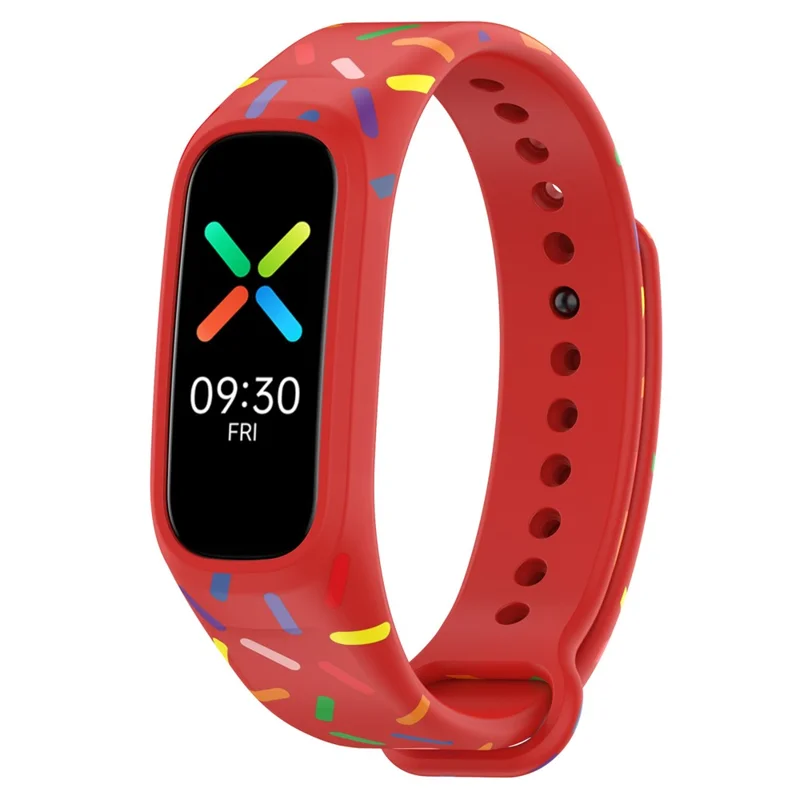 For Oppo Band Integrated Silicone Strap Watch Case Colorful Spotted Wrist Band - Red