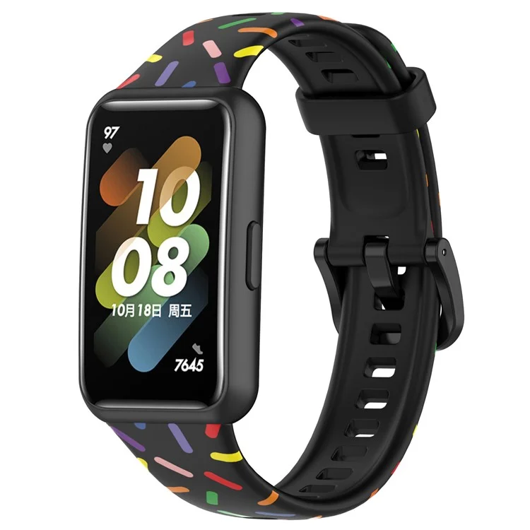 Pour Huawei Band 7 Bracelet de Remplacement Coloré et Tacheté en Silicone - Noir