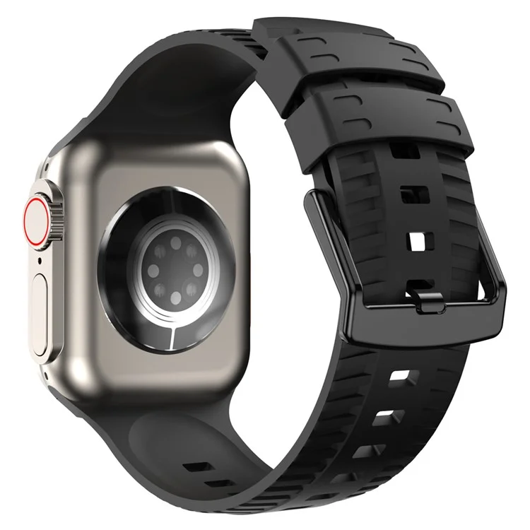 Pour Apple Watch Series 10 46mm / Ultra 2 Ultra 49mm / Series 9 8 7 45mm / 6 5 4 SE (2023) SE (2022) SE 44mm / 3 2 1 42mm Tire Textured Watchband Silicone Watch Strap - Noir