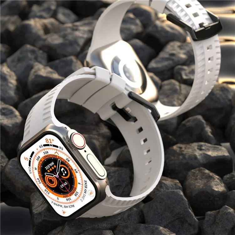 Pour Apple Watch Series 10 46mm / Ultra 2 Ultra 49mm / Series 9 8 7 45mm / 6 5 4 SE (2023) SE (2022) SE 44mm / 3 2 1 42mm Tire Textured Watchband Silicone Watch Strap - Noir