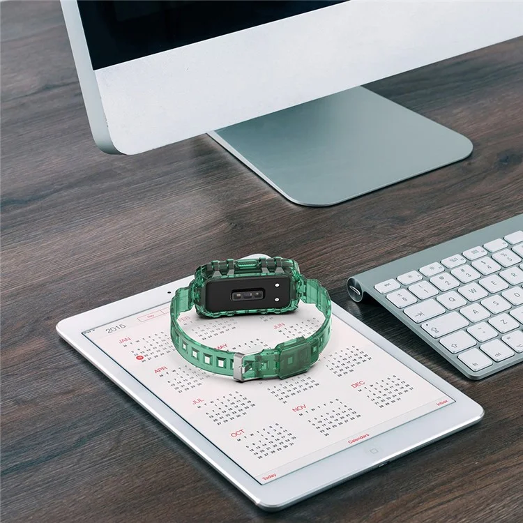 For Huawei Band 8 / Band 8 NFC / Band 9 / Band 9 NFC / Band 6 / Honor Band 7 / 6 / 6 Pro Clear TPU Wrist Band with Case - Transparent Green