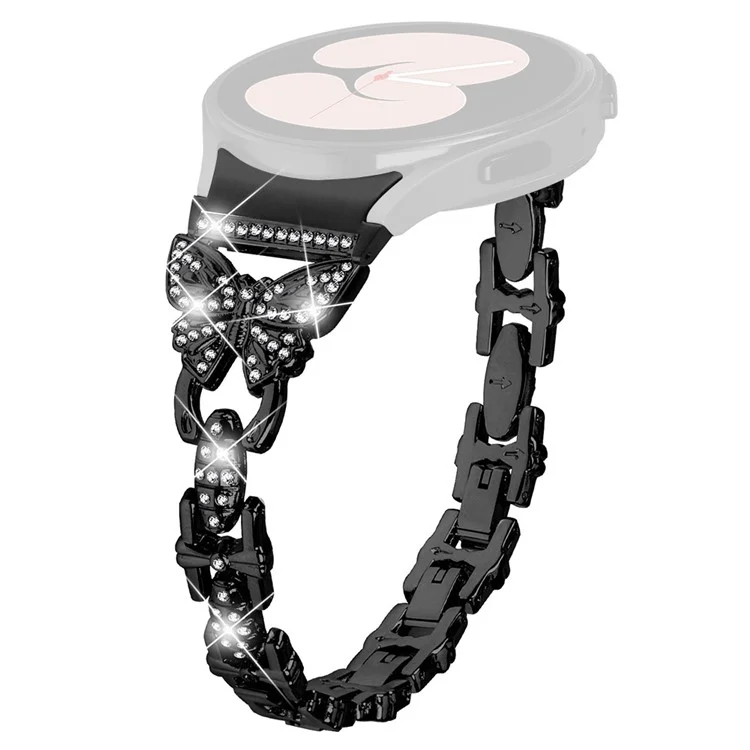 Bracelet en acier inoxydable pour Samsung Galaxy Watch4 40mm 44mm / Watch5 40mm 44mm / Watch4 Classic 42mm 46mm, décor de strass 20mm Bracelet de montre avec connecteur - Noir