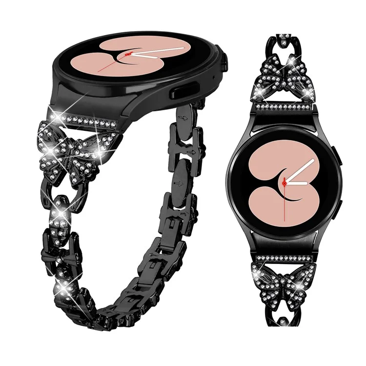 Bracelet en acier inoxydable pour Samsung Galaxy Watch4 40mm 44mm / Watch5 40mm 44mm / Watch4 Classic 42mm 46mm, décor de strass 20mm Bracelet de montre avec connecteur - Noir