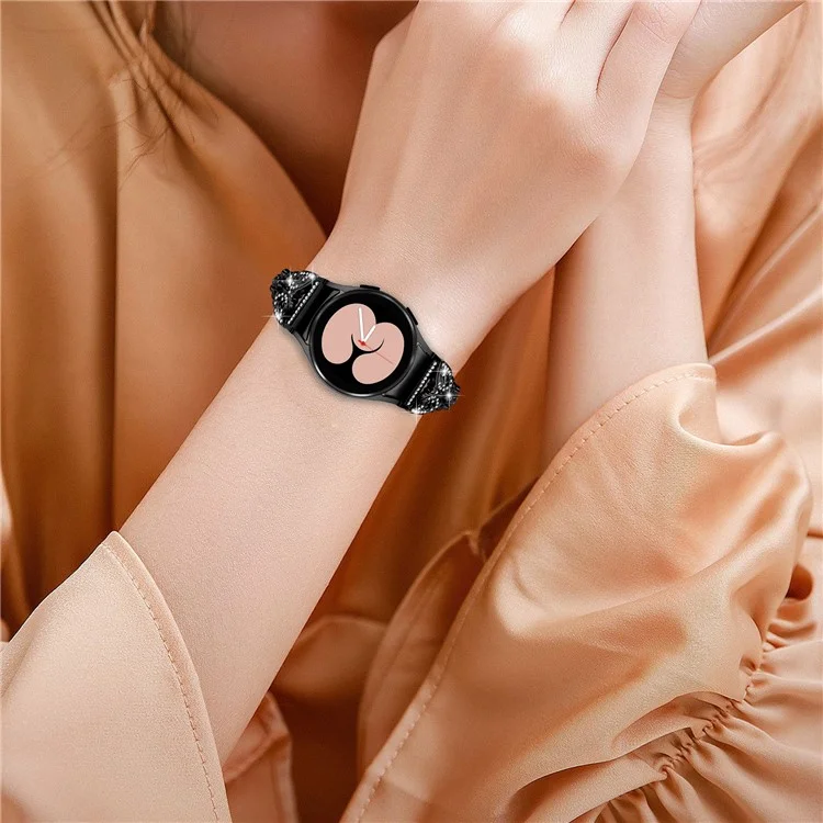 Bracelet en acier inoxydable pour Samsung Galaxy Watch4 40mm 44mm / Watch5 40mm 44mm / Watch4 Classic 42mm 46mm, décor de strass 20mm Bracelet de montre avec connecteur - Noir