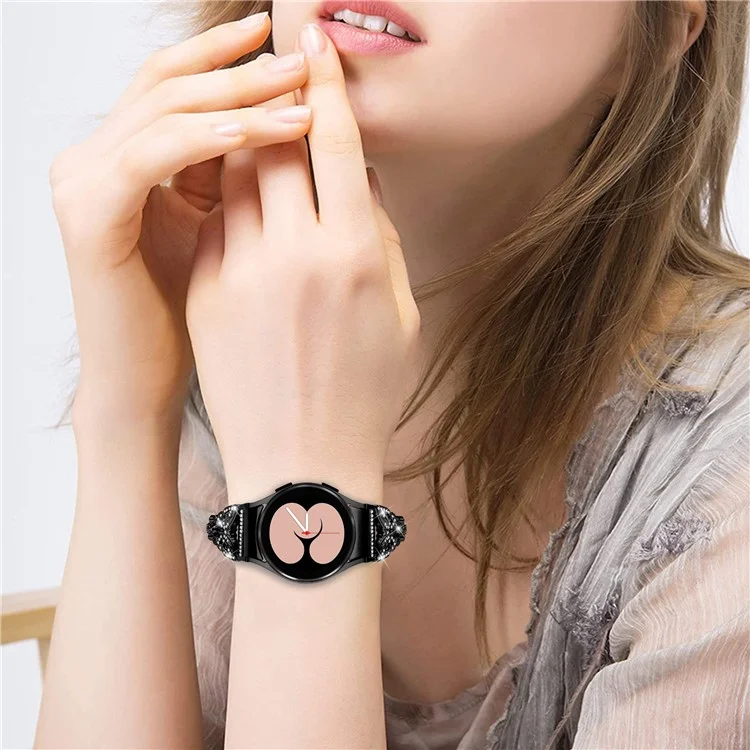 Bracelet en acier inoxydable pour Samsung Galaxy Watch4 40mm 44mm / Watch5 40mm 44mm / Watch4 Classic 42mm 46mm, décor de strass 20mm Bracelet de montre avec connecteur - Noir