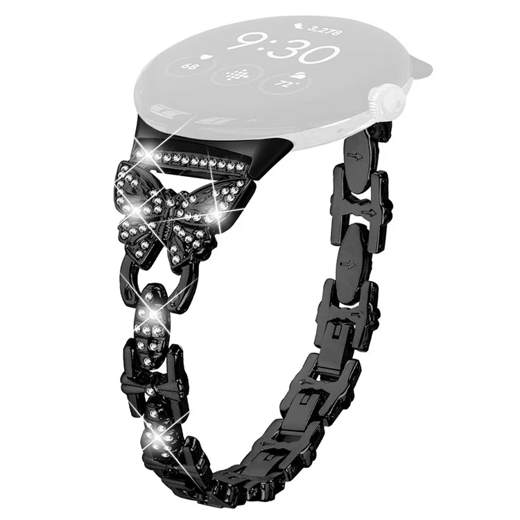 Металлический ремешок Bling Watch для Google Pixel Watch 3 41мм / Watch 2 / Pixel Watch Stainless Steel Butterfly Rhinestone Decor Smartwatch Strap - Черный