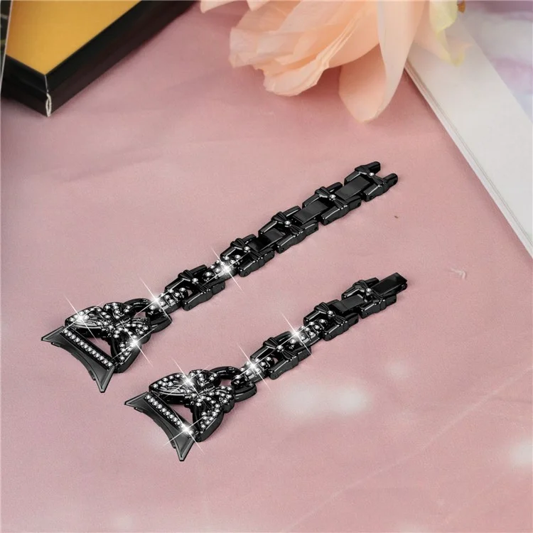 Металлический ремешок Bling Watch для Google Pixel Watch 3 41мм / Watch 2 / Pixel Watch Stainless Steel Butterfly Rhinestone Decor Smartwatch Strap - Черный