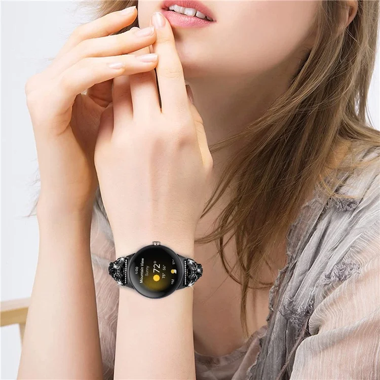 Металлический ремешок Bling Watch для Google Pixel Watch 3 41мм / Watch 2 / Pixel Watch Stainless Steel Butterfly Rhinestone Decor Smartwatch Strap - Черный