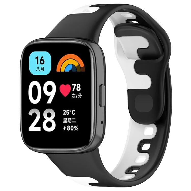 Bracelet de montre pour Xiaomi Redmi Watch 3 Lite / Watch 3 Active Bicolore Remplacement de la Bracelet de Montre en Silicone - Noir+Blanc