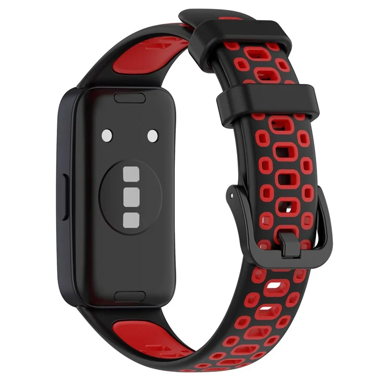 For Huawei Band 10 / Band 10 NFC / Band 9 / Band 9 NFC / Band 8 / Band 8 NFC Silicone Watch Band Replacement Strap - Black+Red