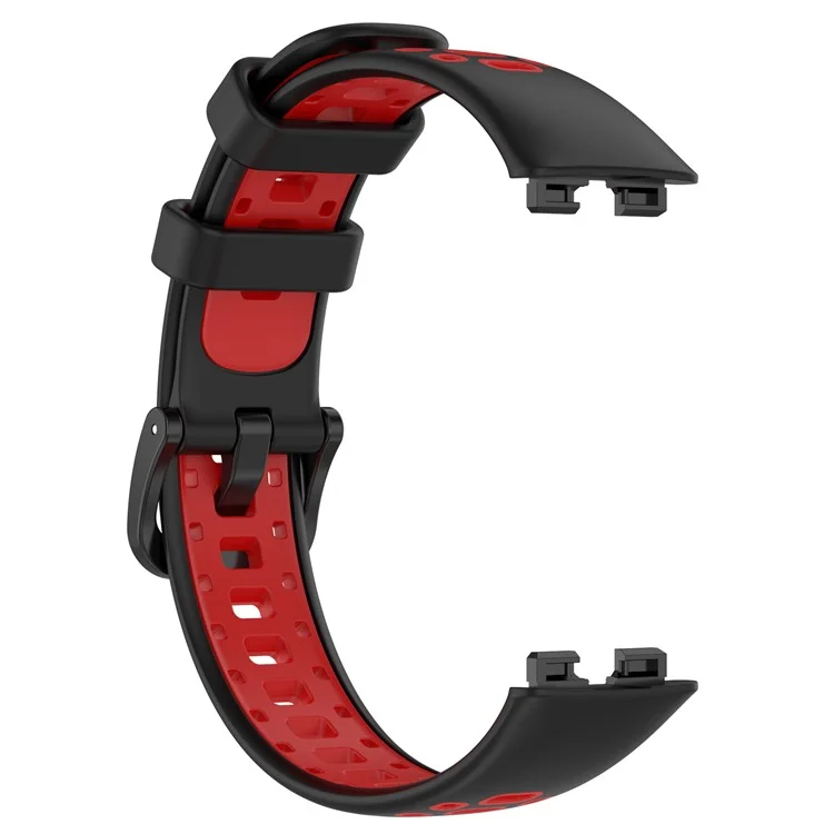 For Huawei Band 10 / Band 10 NFC / Band 9 / Band 9 NFC / Band 8 / Band 8 NFC Silicone Watch Band Replacement Strap - Black+Red