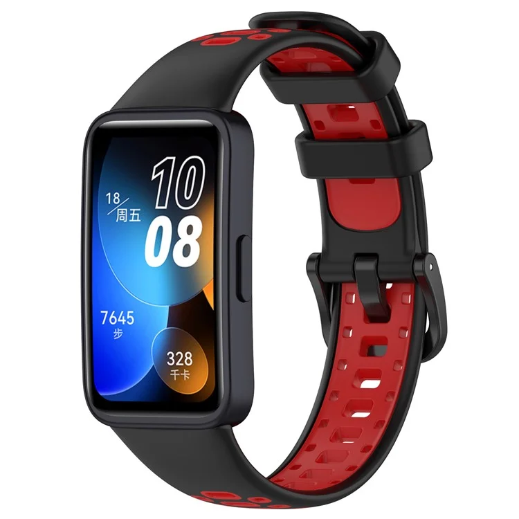 For Huawei Band 10 / Band 10 NFC / Band 9 / Band 9 NFC / Band 8 / Band 8 NFC Silicone Watch Band Replacement Strap - Black+Red